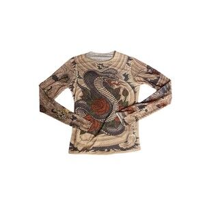Vintage Miami Ink Skull Snake Tattoo Micro Mesh Top Long Sleeve Born Free Shirt